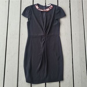 Maje Fraicheur Black Twist‎ Front Cutout V-Front Embroidered Dress Size 2